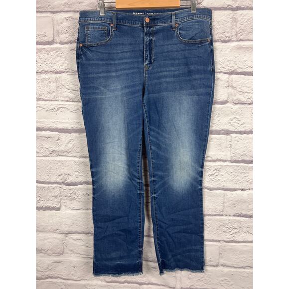 Old Navy Women 16T Boho Festival Indie Western Stretch Blue Raw Edge Flare Jeans - Picture 3 of 10